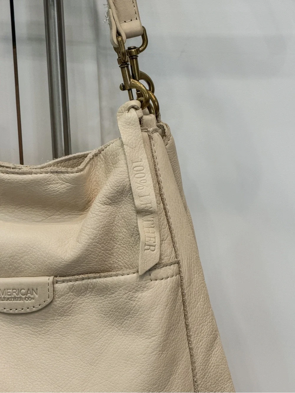 American Leather Co Austin Triple Entry Pebbled Leather Bucket Bag